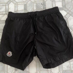 Moncler Men's Swim Trunks Shorts Black Nylon Logo Patch Drawstring Size S